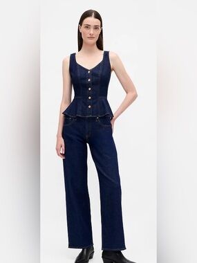 Gap Denim Peplum Tank Top in the dark rinse wash size LP NWT